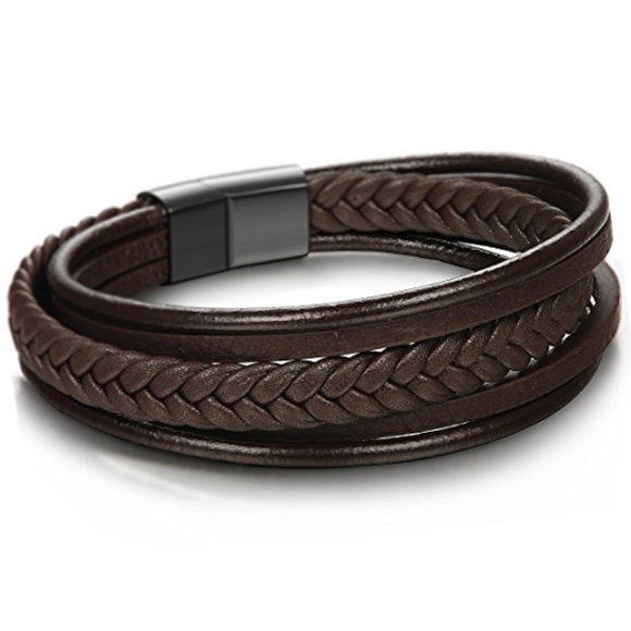 New Stylish Men Braided Leather Bracelet Bangle - Picture 3 of 4